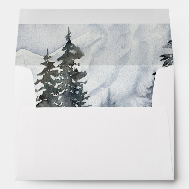 Rustic Winter Mountain Watercolor Envelope Insert (Back (Bottom))