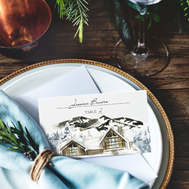 Rustic Winter Mountain Wedding Place Card (Creator Uploaded)
