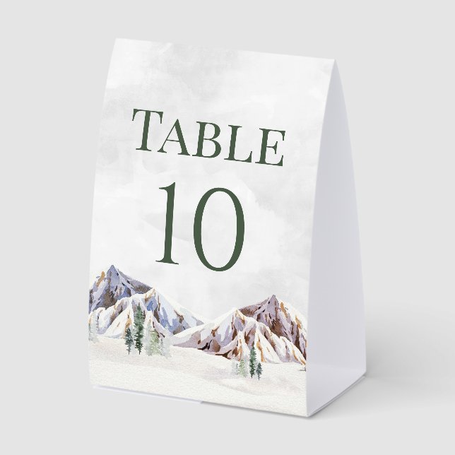 Rustic Winter Mountain Wedding Table Number (Front)