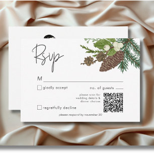 Rustic Winter Nature & Pine QR Code RSVP Card