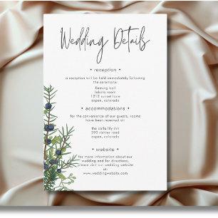 Rustic Winter Nature & Pine Wedding Details Enclosure Card
