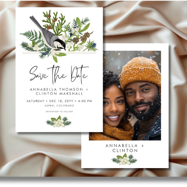 Rustic Winter Nature & Pine Wedding Photo Save The Date (Rustic Winter Nature & Pine Wedding Photo Save The Date)