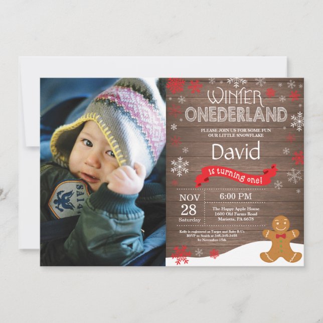 Rustic Winter Onederland 1st Birthday Invitation (Front)