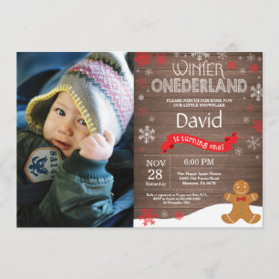 Rustic Winter Onederland 1st Birthday Invitation