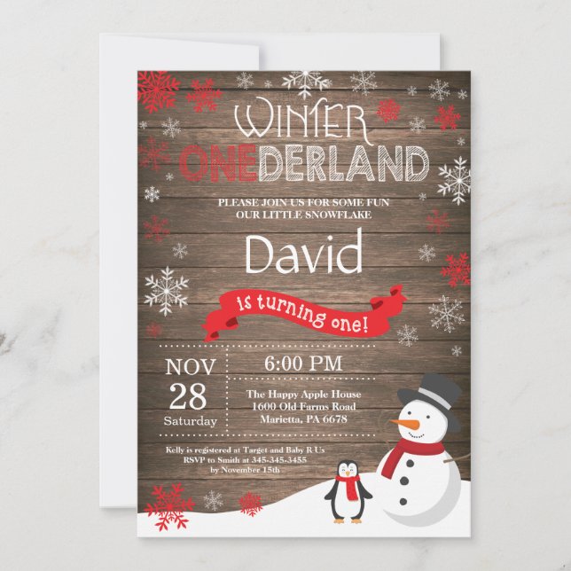 Rustic Winter Onederland 1st Birthday Invitation (Front)