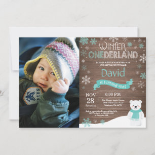 Rustic Winter Onederland 1st Birthday Invitation