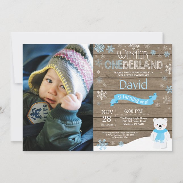 Rustic Winter Onederland 1st Birthday Invitation (Front)