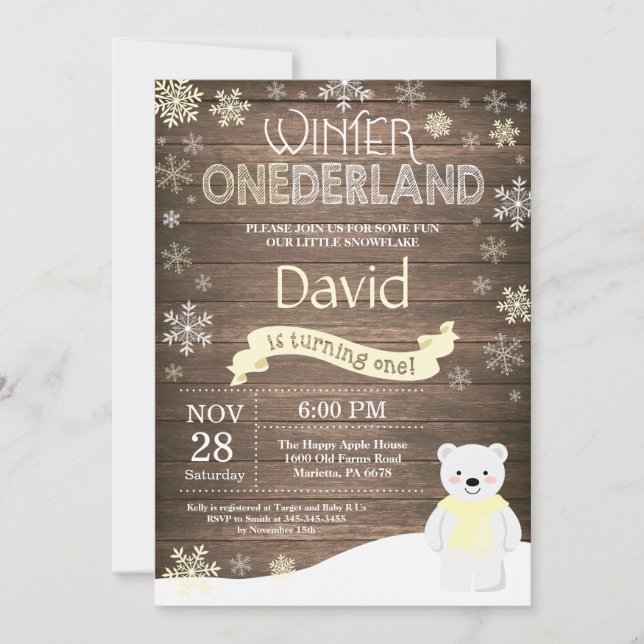 Rustic Winter Onederland 1st Birthday Invitation (Front)