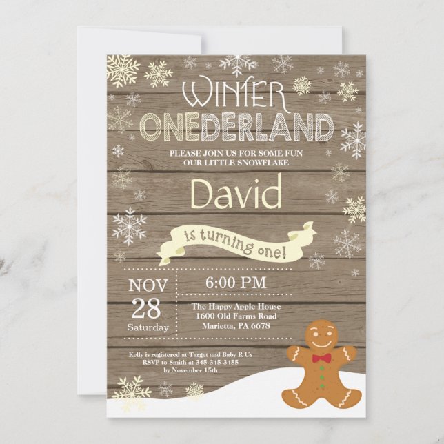 Rustic Winter Onederland 1st Birthday Invitation (Front)