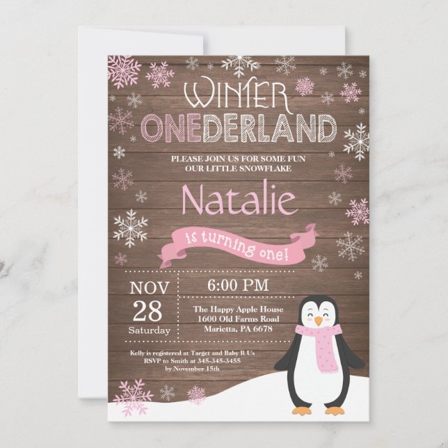 Rustic Winter Onederland 1st Birthday Invitation (Front)