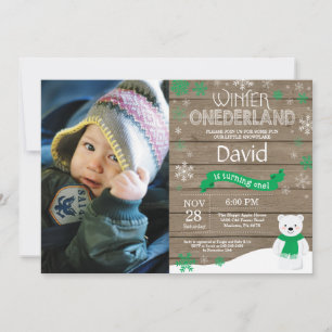 Rustic Winter Onederland 1st Birthday Invitation