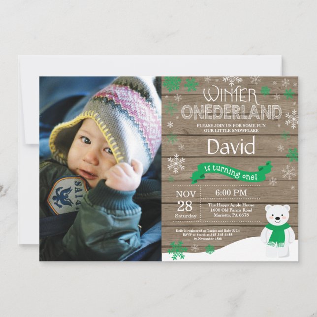 Rustic Winter Onederland 1st Birthday Invitation (Front)
