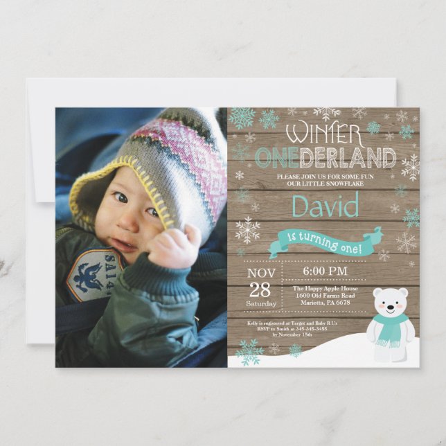 Rustic Winter Onederland 1st Birthday Invitation (Front)