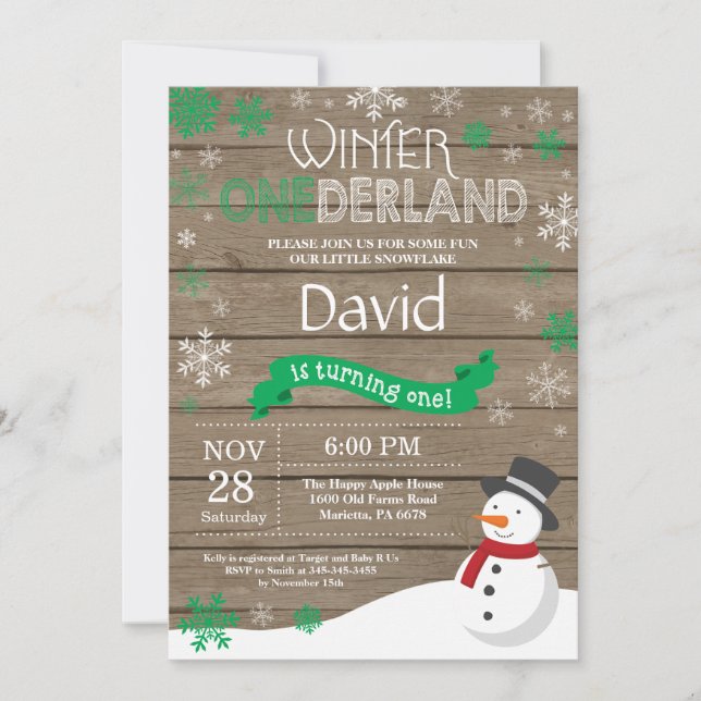 Rustic Winter Onederland 1st Birthday Invitation (Front)