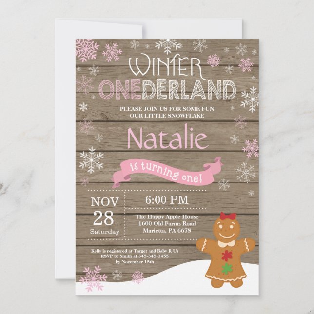 Rustic Winter Onederland 1st Birthday Invitation (Front)