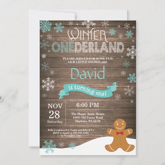 Rustic Winter Onederland 1st Birthday Invitation (Front)
