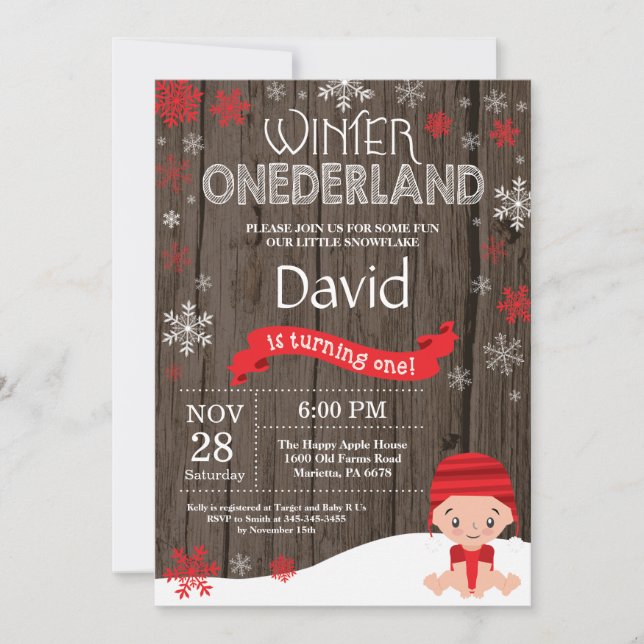 Rustic Winter Onederland 1st Birthday Invitation (Front)