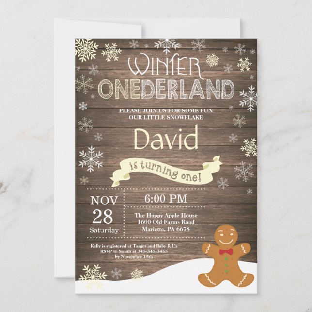 Rustic Winter Onederland 1st Birthday Invitation (Front)