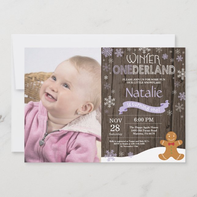 Rustic Winter Onederland 1st Birthday Invitation (Front)