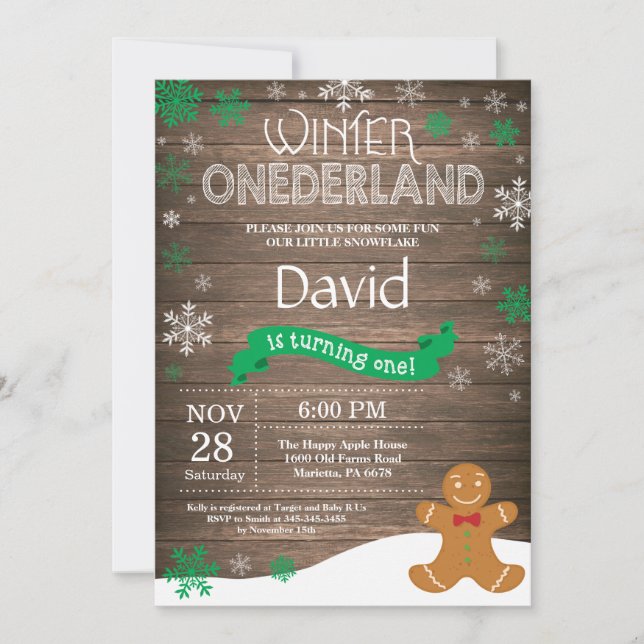 Rustic Winter Onederland 1st Birthday Invitation (Front)