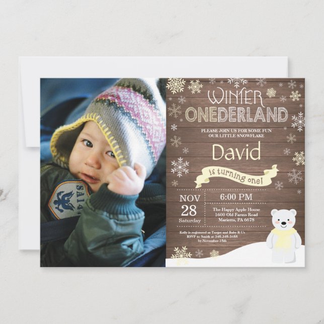 Rustic Winter Onederland 1st Birthday Invitation (Front)