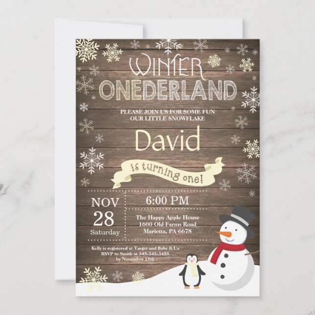 Rustic Winter Onederland 1st Birthday Invitation (Front)
