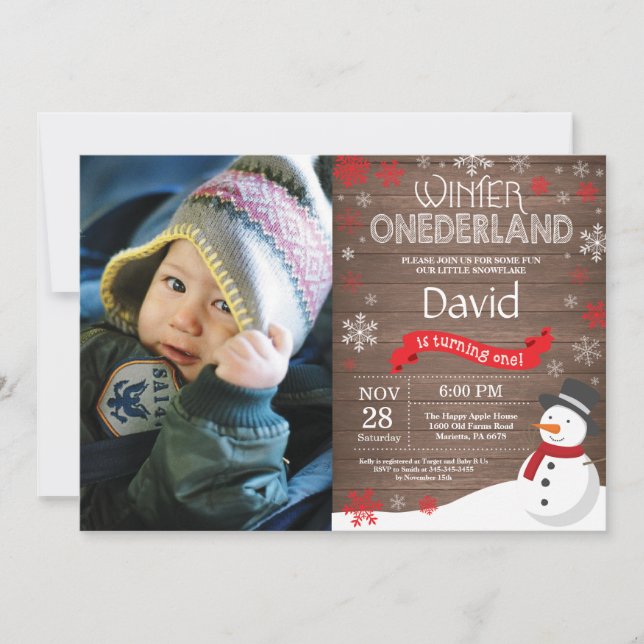 Rustic Winter Onederland 1st Birthday Invitation (Front)
