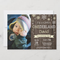 Rustic Winter Onederland 1st Birthday Invitation