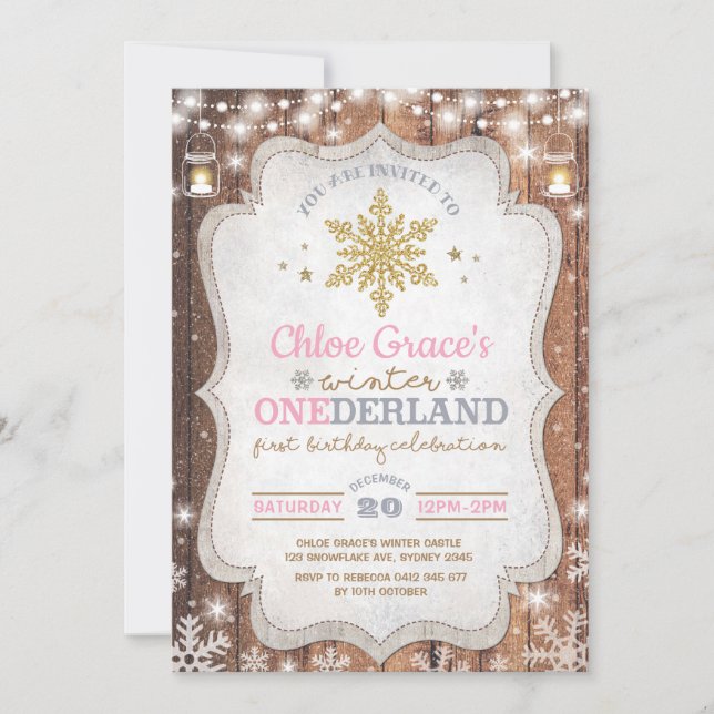 Rustic Winter ONEderland 1st Birthday Party Invitation (Front)