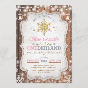 Rustic Winter ONEderland 1st Birthday Party Invitation