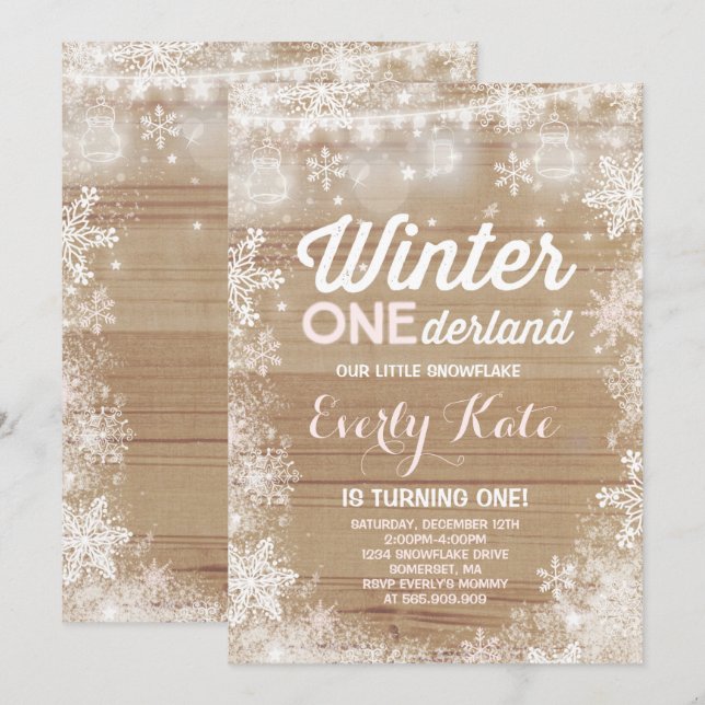 Rustic Winter ONEderland Birthday Invitation (Front/Back)