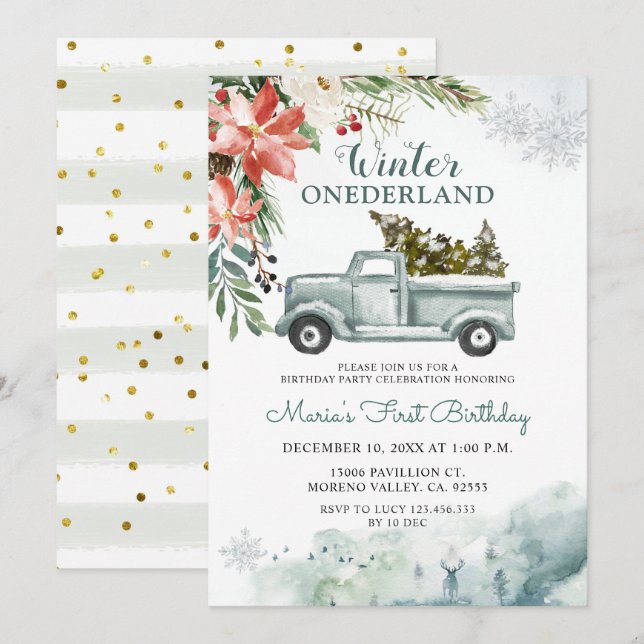 Rustic Winter ONEderland Birthday Party Invitation (Front/Back)