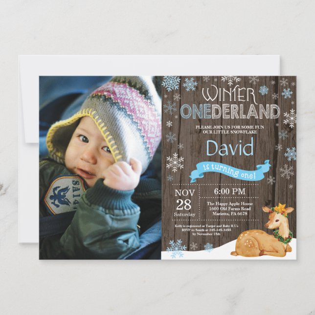 Rustic Winter Onederland Deer 1st Birthday Invitation (Front)