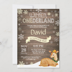 Rustic Winter Onederland Deer 1st Birthday Invitation