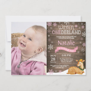 Rustic Winter Onederland Deer 1st Birthday Invitation