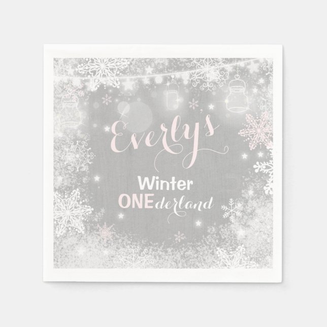 Rustic Winter ONEderland Party Napkin (Front)