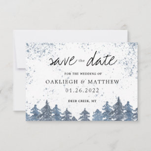 Rustic Winter Pale Blue Forest Save the Date