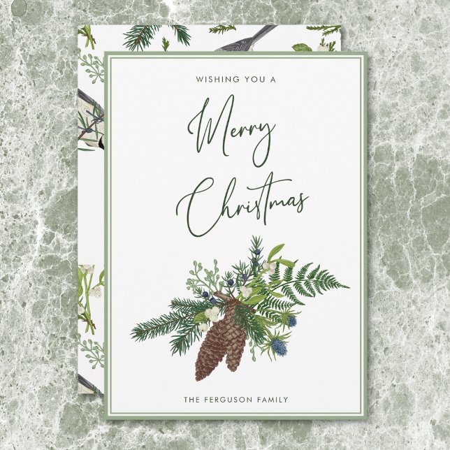 Rustic Winter Pine & Berries Spray Christmas Holiday Card (Rustic Winter Pine & Berries Spray Christmas Holiday Card)