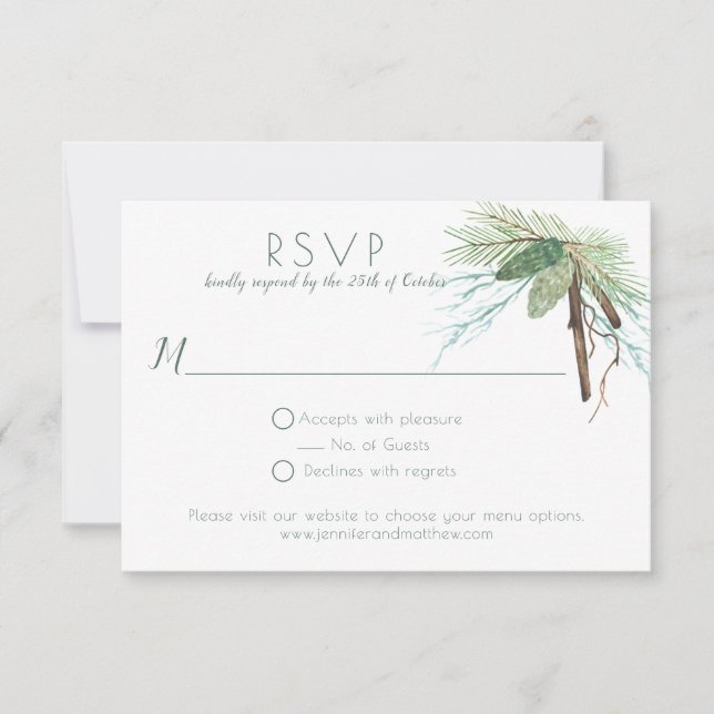 Rustic Winter Pine Branches Vines RSVP (Front)