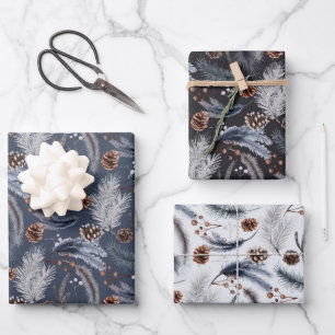 Rustic Winter Pine Cones Spruce Leaves Branch Wrapping Paper Sheet
