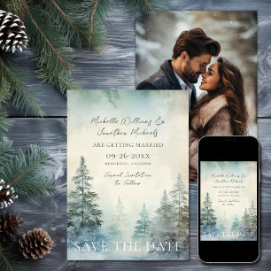 Rustic Winter Pine Forest Woodland Photo Wedding Save The Date