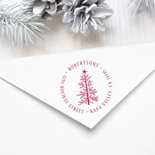 Rustic Winter Pine Tree Return Address Rubber Stamp (Creator Uploaded)