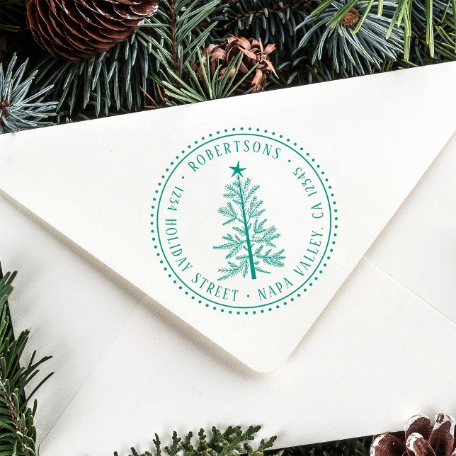 Rustic Winter Pine Tree Return Address Rubber Stamp (Creator Uploaded)