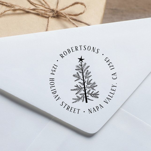 Rustic Winter Pine Tree Return Address          Self-inking Stamp (Creator Uploaded)