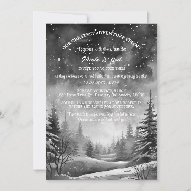 Rustic Winter Pine Tree Snow Outdoorsy Wedding  Invitation (Front)