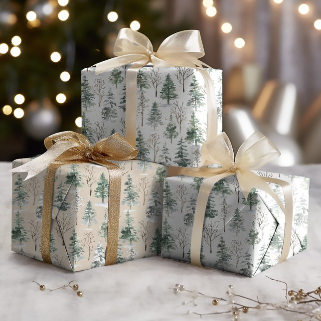 Rustic Winter Pine Trees Forest Christmas Wrapping Paper Sheet (Creator Uploaded)