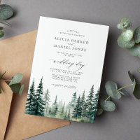 Rustic winter pine trees forest watercolor wedding