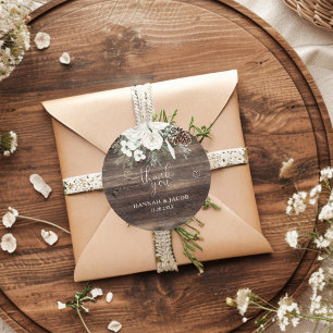 Rustic Winter Pine Wedding Thank You Favor Classic Round Sticker