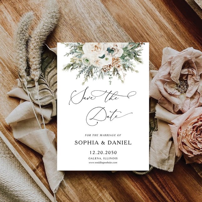 Rustic Winter Pinecone Save The Date Card (Creator Uploaded)