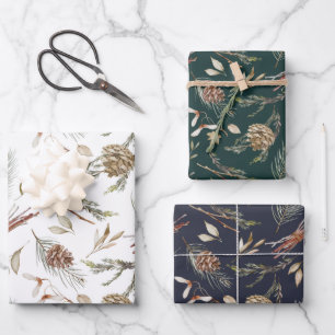 Rustic Winter Pinecone Wrapping Paper Set